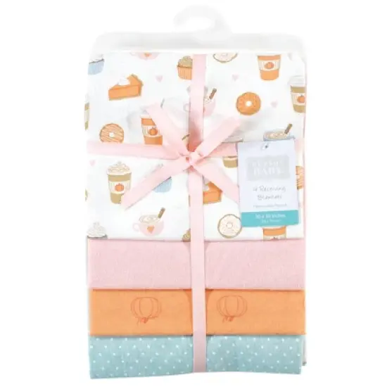 Hudson Baby Infant Girl Cotton Flannel Receiving Blankets, Pumpkin Spice, One Size image {1}