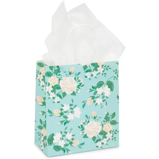 Sparkle and Bash 12-Pack Floral Small Kraft Gift Bags with Handles & 20 Tissue Paper (4 Colors, 8 x 9 x 4 in) image {2}