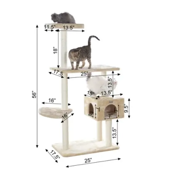 GleePet GP78560321 57-Inch Real Wood Cat Tree In Beige With Playhouse And Perch image {8}