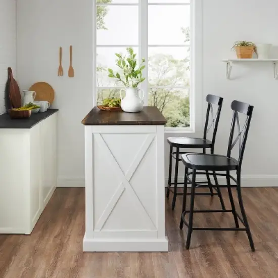 Clifton Kitchen Island with Camille Stools Distressed White/Black - Crosley image {4}