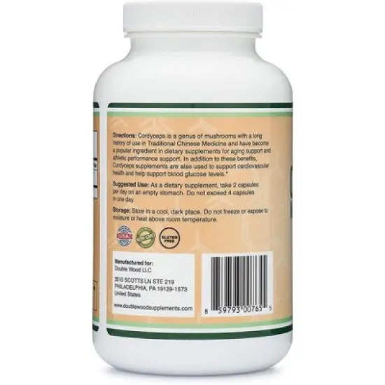 Cordyceps Mushroom Extract - 210 x 500 mg capsules by Double Wood Supplements - Supports Cardiovascular Health image {2}