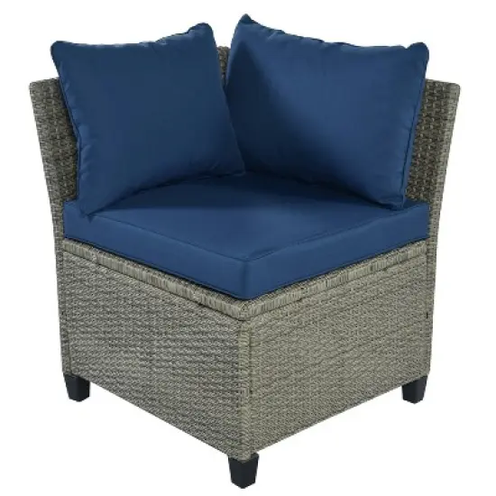 5pc Outdoor Wicker Conversation Set with Cushions - Blue - GODEER image {5}