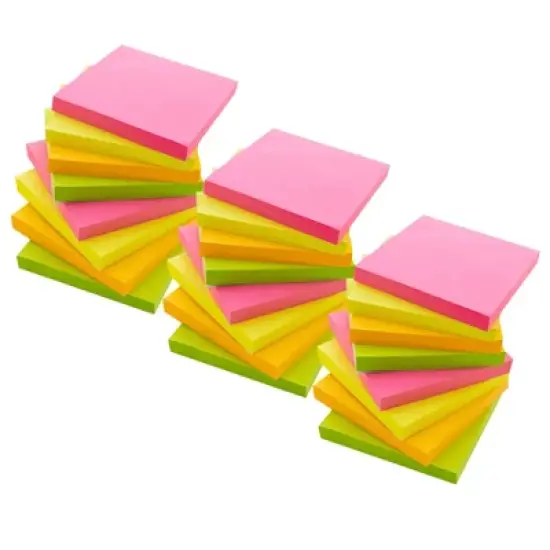 BAZIC Products&reg; Stick On Notes, 3" x 3", Neon, 90 Sheets, 12 Per Pack, 3 Packs image {6}