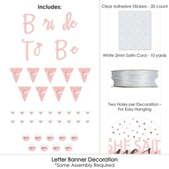 Big Dot of Happiness Bride Squad - Rose Gold Bridal Shower or Bachelorette Party Letter Banner Decor - 36 Banner Cutouts & Bride to Be Banner Letters image {3}
