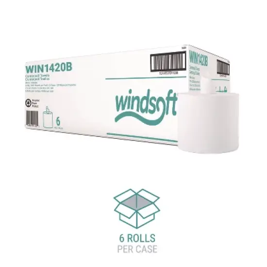 Windsoft Center-Flow Perforated Paper Towel Roll, 7.3 x 15, White, 6 Rolls/Carton image {3}