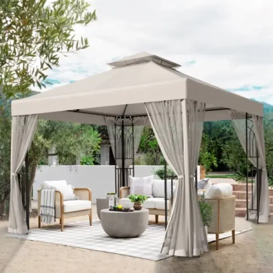 EAGLE PEAK 10'x10'Double Roof Outdoor Patio Gazebo with Mesh Netting image {7}