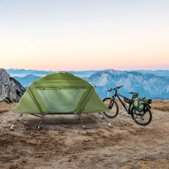 Karl Home | Military-green Camping Cot with Canopy image {2}