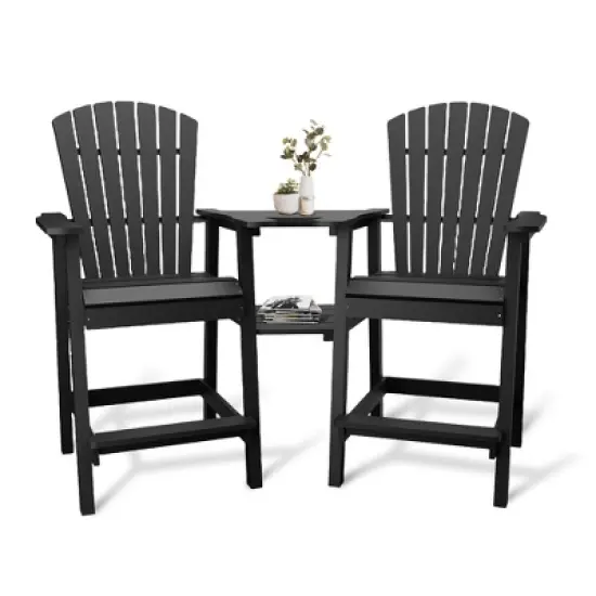 Outdoor Bar Height Adirondack Chairs with Connecting Tray, Balcony Chairs Recycled Poly Adirondack for Deck, Outdoor Tall Adirondack Chairs image {7}