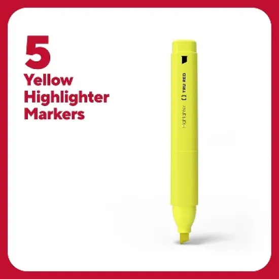 TRU RED Tank Highlighter with Grip Chisel Tip Yellow 5/Pack TR54577 image {1}
