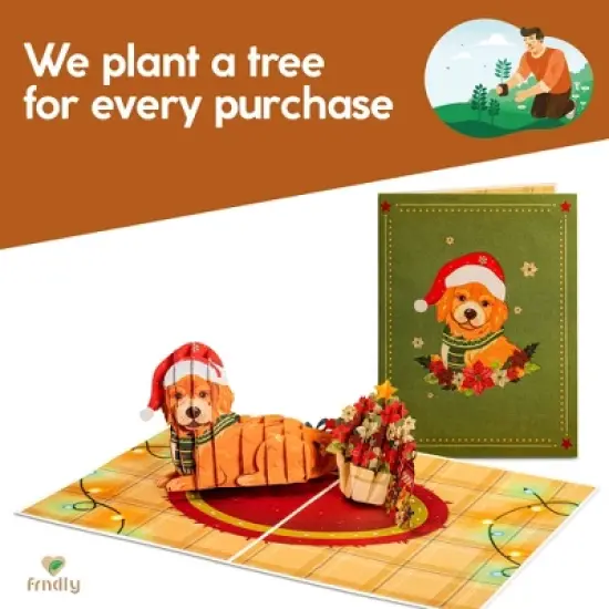Paper Love 3D Christmas Dog Pop Up Card, 100% Recycled and Eco-Friendly, 8" x 6" Cover - With Envelope and Note Tag image {4}