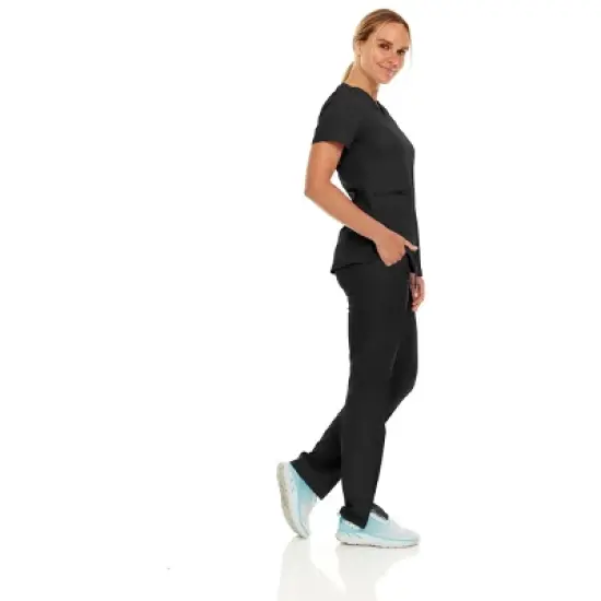 MediChic Women's V-Neck Scrub Set Straight Leg Six Pocket Cargo Scrub Pants with 4-Way Stretch Scrubs Sets image {2}