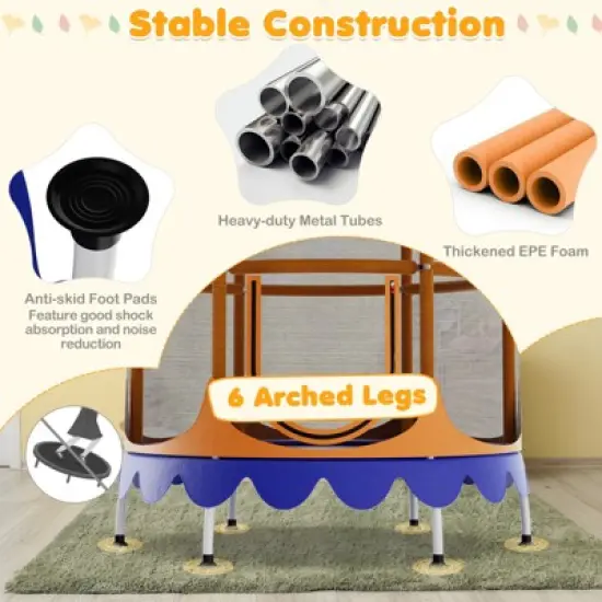 Costway 64'' Kids Trampoline w/ Detachable Canopy Safety Enclosure Net Foam Handle Pink/Orange image {5}