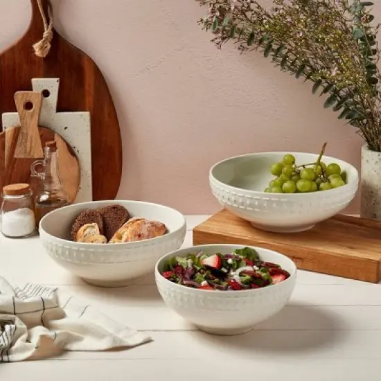 3pc Porcelain Bloom Serving Bowls - Tabletops Gallery: Round, 10.5" White, Dishwasher & Microwave Safe, 10 Volume Capacity image {2}