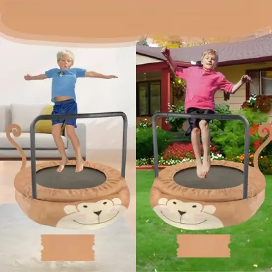 DSVIMOY Trampoline, 36" Monkey Foldable Kids Trampoline with Handle, Round Bouncer, Easy to Move, Yellow, 36"*36"*31" image {2}