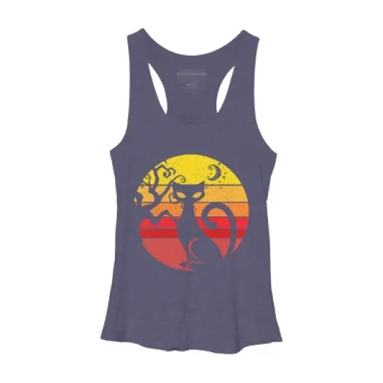 Women's Design By Humans Black Cat Halloween Costume Scary Vintage Cats By TaiHan Racerback Tank Top image {6}
