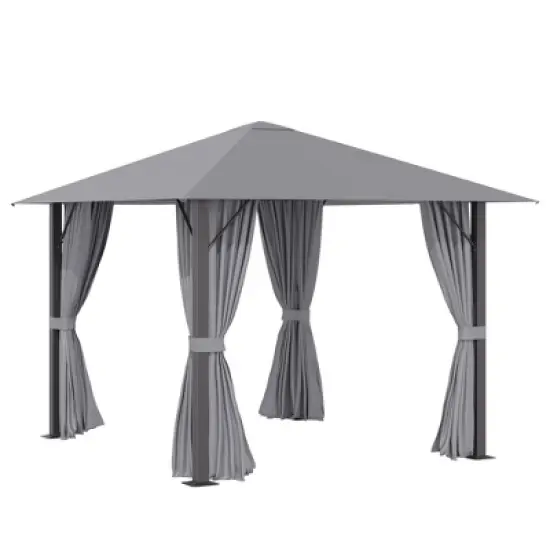 Outsunny Patio Gazebo Outdoor Canopy Shelter with Sidewalls, Vented Roof, Aluminum Frame for Garden, Lawn, Backyard and Deck image {7}