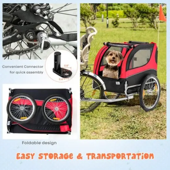 Costway Dog Bike Trailer Foldable Pet Cart with 3 Entrances  for Travel Grey/Red/Blue image {5}