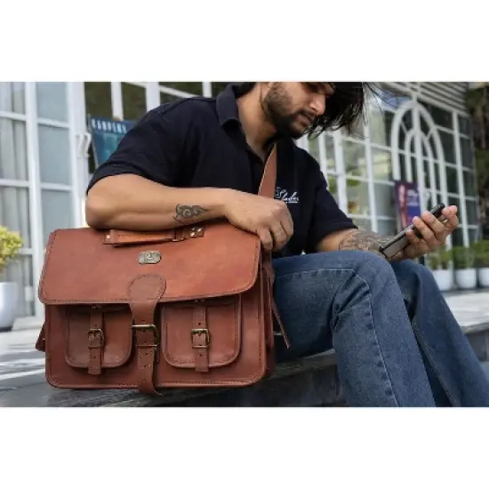 Leather Messenger Bag for Men, 18 Inch Laptop Crossbody, Handmade Leather Shoulder Satchel Bag image {4}