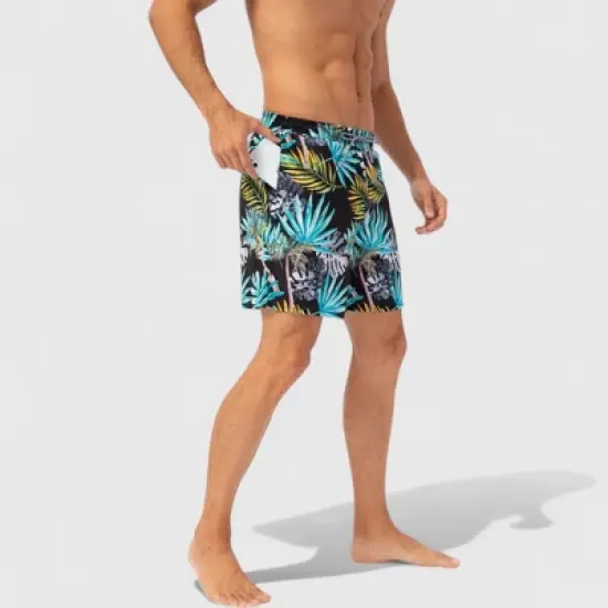 Anna-Kaci Active Men's Tropical Print Swim Trunks with Elastic Waistband and Side Pockets image {3}