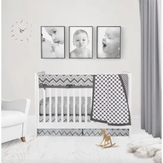 Bacati - Mix n Match Chevron/Dots Long Crib Rail Guard Cover White/Gray image {4}