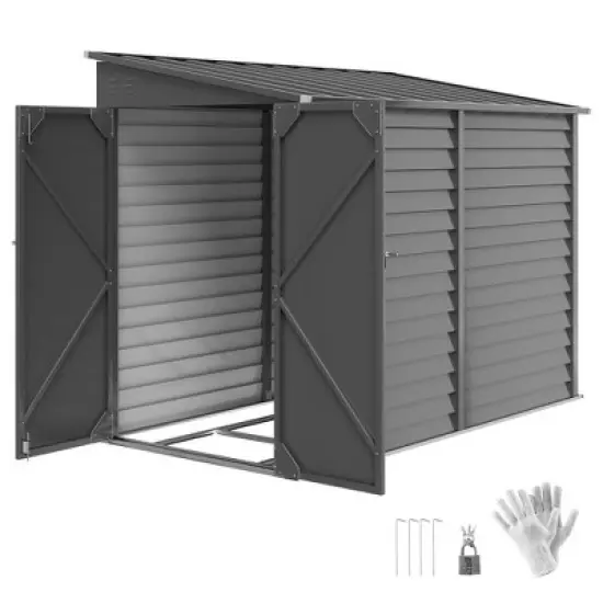 Resenkos Storage Garden Shed,Garden Sheds,4.6' x 9' Outdoor Storage Shed with Foundation Kit, Lockable Doors and Gloves, Dark Gray image {4}