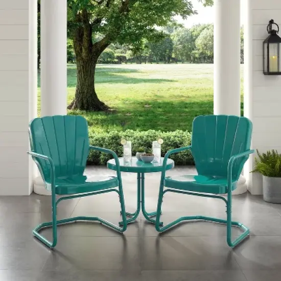 Ridgeland 3pc Outdoor Seating Set - Turquoise - Crosley image {2}