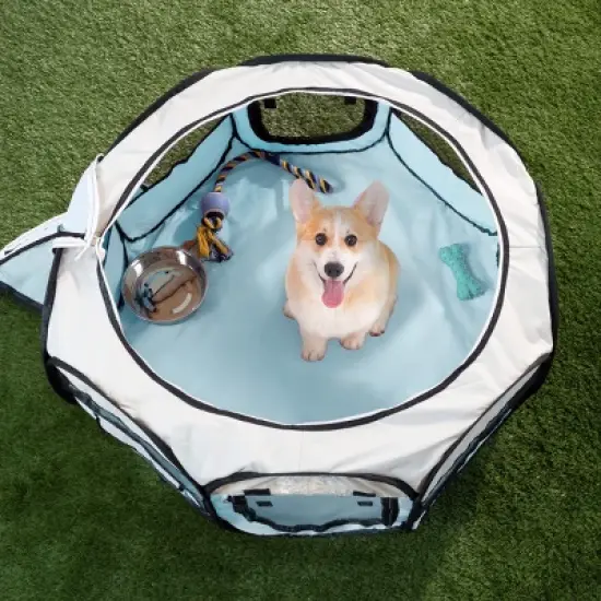Pet Adobe Portable Pop-Up Pet Play Pen for Indoor and Outdoor Use - Blue image {2}
