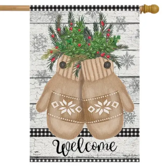 Briarwood Lane Farmhouse Mittens Winter House Flag Winter Greener image {1}