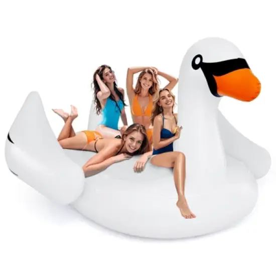 Costway Inflatable Swan Island Giant 4-Person Swan Pool Float with Cups Holders White image {9}