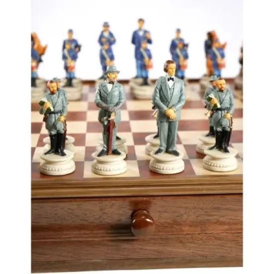WorldWise Imports Chess Set - Civil War Resin Chessmen on Walnut/Maple Chest image {3}
