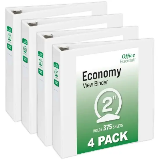 Office Essentials Economy View 3 Ring Binders, 2" Round Rings, 2.8" Spine, 375-Sheet Capacity, White Binders (4-Pack of 03146) image {7}