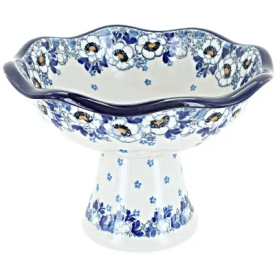 Blue Rose Polish Pottery 660 Ceramika Artystyczna Small Pedestal Dish image {3}