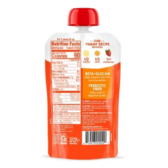 HappyTot Super Bellies Organic Bananas Carrots & Strawberries Baby Food Pouch - 4oz image {1}