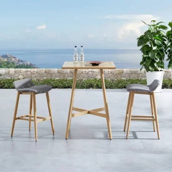 Solid Wood Counter Height Bistro Set X Base Table & Cord Cushioned Stools for Patio image {1}