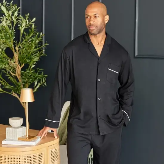 Men's Soft Cotton Knit Jersey Pajamas Lounge Set, Long Sleeve Shirt and Pants with Pockets image {2}