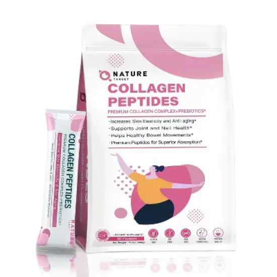 NATURE TARGET Multi Collagen Peptides Powder - Type I, II, III, V, X - Hydrolyzed Collagen Peptides with Prebiotics - 30 packets image {7}