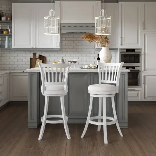 Set of 2 Woodgrove Faux Leather Swivel Barstools White - CorLiving image {1}