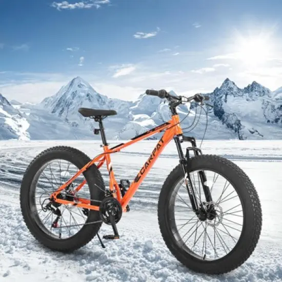 NAYSAYE Bicycle 26 Inch Fat Tire Bike 21 Speeds Full Gearing for Adults and Youth for Off Road, Orange, 74"*25"*41" image {1}