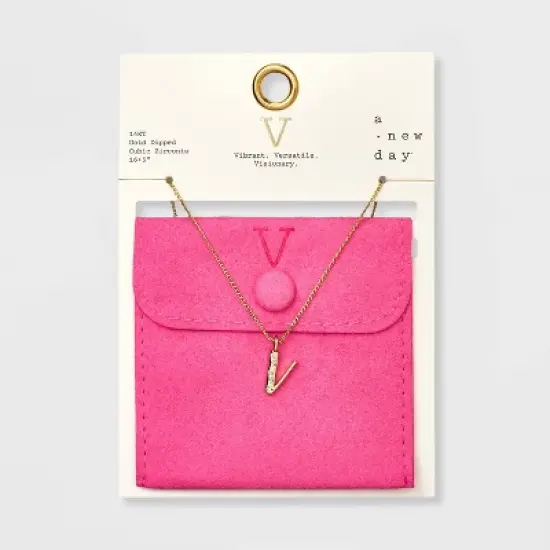 Gold Dipped Cubic Zirconia Initial Pendant Necklace - A New Day&trade; Gold image {25}