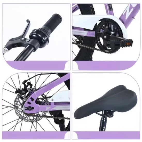 DSVIMOY Bicycles, 20 Inch Mountain Bike, MTB with Height Adjustable Saddle and Handlebar for Teenager Childrens, Purple, 22.44"*32.48"*54.33" image {2}