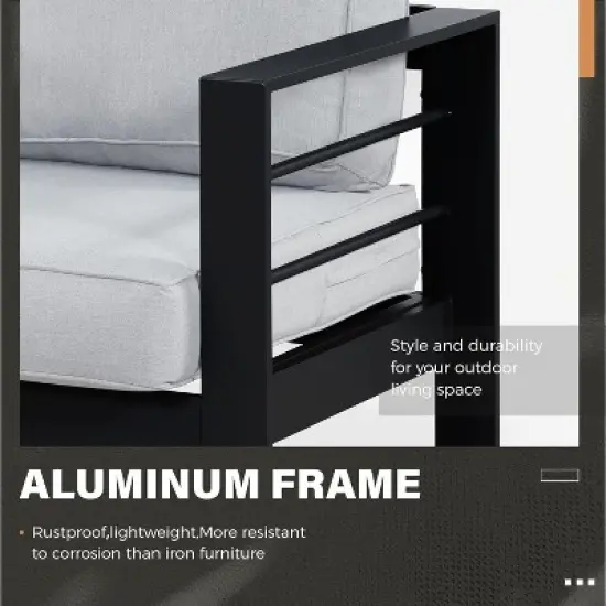 Heynemo Aluminum Patio Furniture Set, 5 Pieces Modern Outdoor Conversation Set with Cushion and Coffee Table image {3}