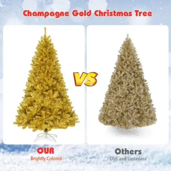 Costway 7.5Ft Hinged Unlit Artificial Tinsel Christmas Tree Holiday,Silver ,Gold image {8}