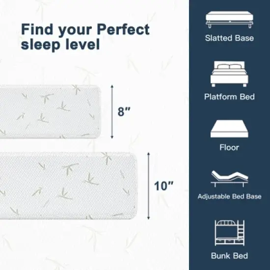 Resenkos Twin Size Memory Foam Mattress in a Box, 3" Gel Green Tea AeroFusion Memory Foam, 7" Flex Support Base Foam, Soft Touch, Dreamer 10", image {1}