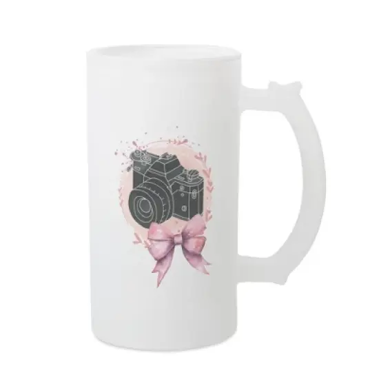 Elanze Designs Freezable Beer Stein Mug With Thumb Grip Handle, 16 Ounce Frosted Glass, Camera Bow image {1}