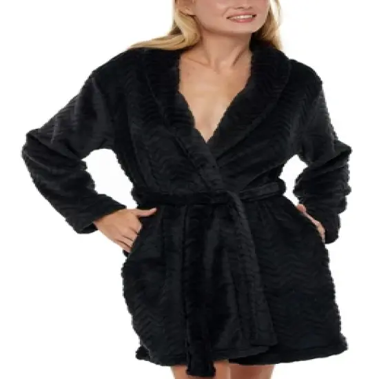 Women's Warm Soft Plush Fleece Bathrobe, Knee Length Robe, Chevrons image {6}