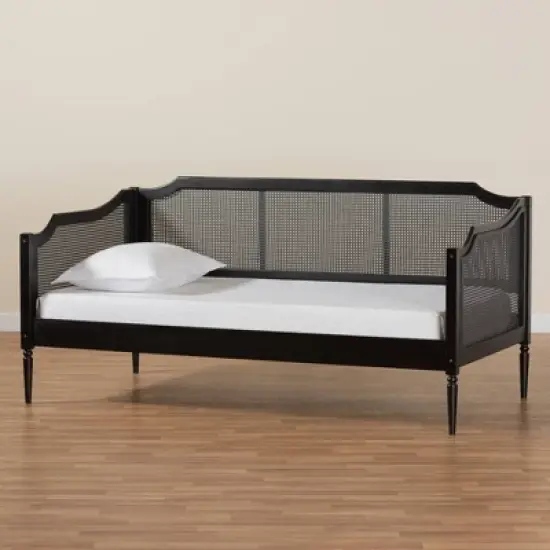 Twin Hancock Wood and Synthetic Rattan Daybed Charcoal - Baxton Studio image {7}