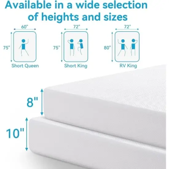 Vipbear RV Mattress, Tencel Cover, Premier Cooling Green Tea/Gel Medium Firm Mattress in a Box, Back Supportive,Made in USA image {1}