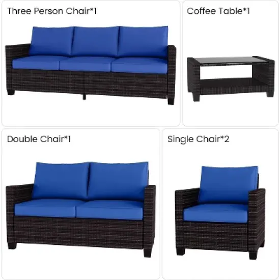 Acekool 8-Piece Outdoor Patio Conversation Set with Thick Cushions, Tempered Glass Coffee Table, and Storage for Garden, Porch & Backyard image {5}