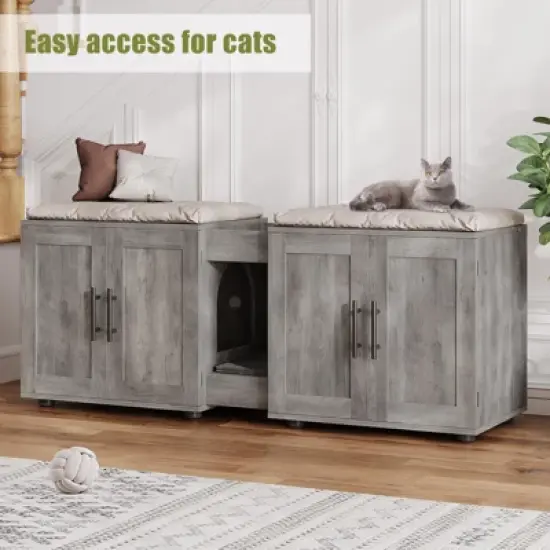 Cat Litter Box Enclosure for 2 Cats, Furniture with Double Room,Hidden Double Litter Box Enclosure Furniture image {6}