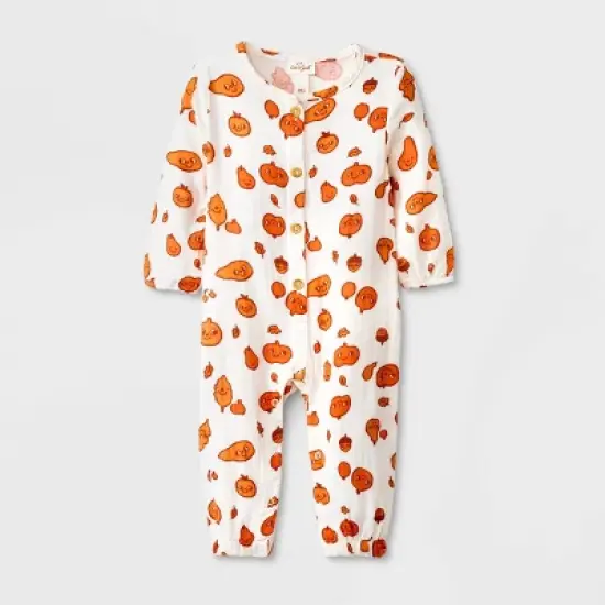 Baby Autumn Gauze Long Sleeve Romper - Cat & Jack&trade; Cream image {4}